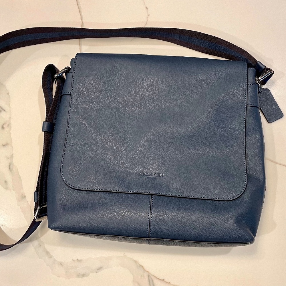 Coach Leather Map Bag Blue